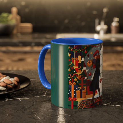 ☃️🎄 The Snowman's Christmas Companion Colorful Mug – Art Deco Holiday Fantasy
