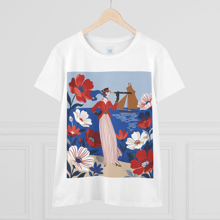 ⚓🌺 The Seaside Flower Adventurer Cotton Tee – Art Deco Nautical Fashion