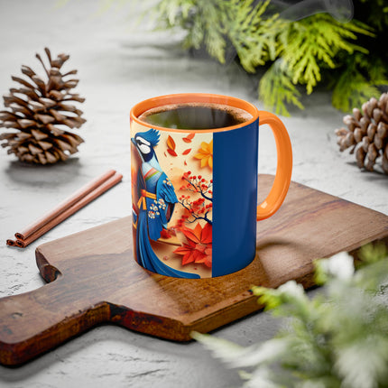 Blue Jay at an Autumn Tea Ceremony Colorful Mugs (11oz, 15oz)