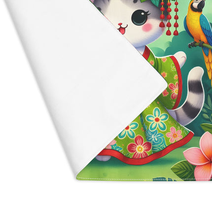 🐱🦜 Parrot Dance of the Geisha Kitten Placemat – Enchanted Tropical Feline Fantasy