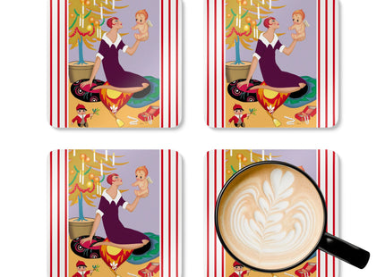 Art Deco Christmas Corkwood Coaster Set