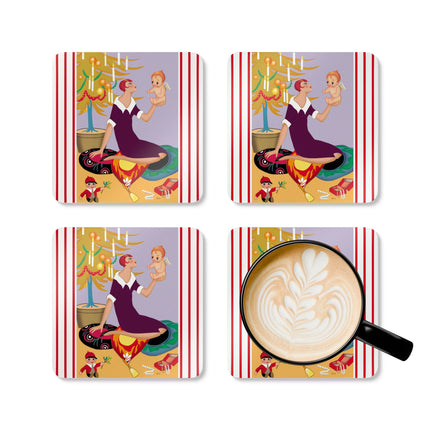 Art Deco Christmas Corkwood Coaster Set
