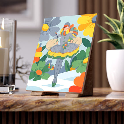 🌼❄️ The Winter Flower Wanderer Ceramic Tile – Art Deco Floral Fantasy