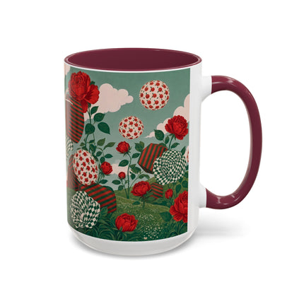 🌹💚 The Scarlet Rose Checkerboard Garden Colorful Mug – Art Deco Floral Whimsy