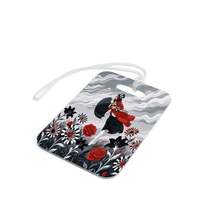 🌹☂️ The Lady In The Storm Luggage Tag – Art Deco Floral Drama