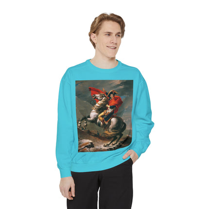 Napoleon Crossing the Alps by Jacques-Louis David Unisex Garment-Dyed Sweatshirt