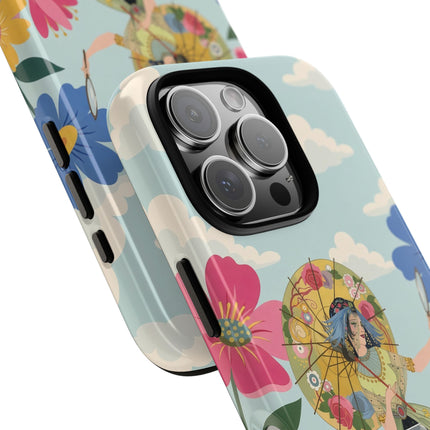 🌸🪞 The Floral Parasol Reflection Phone Case – Art Deco Garden Fantasy