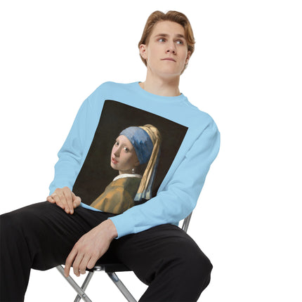 Girl with a Pearl Earring by Johannes Vermeer Unisex Garment-Dyed Sweatshirt