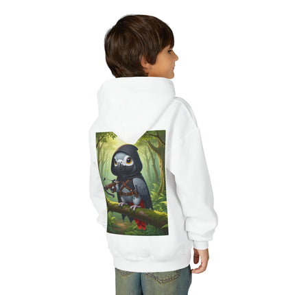 The African Grey Sentinel Youth Hooded Sweatshirt – Quiet Strength & Woodland Adventure