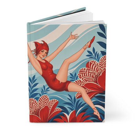 ❤️🌊 The Scarlet Garden Acrobat Hardcover Journal – Art Deco Floral Whimsy