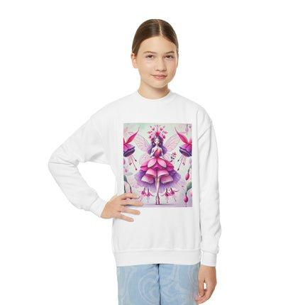 Fuchsia Fairy Youth Crewneck Sweatshirt – Vibrant Color, Floral Magic & Whimsical Elegance