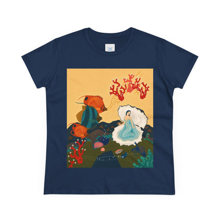 🐚🪸 The Lady Of The Coral Reef Cotton Tee – Art Deco Ocean Fantasy