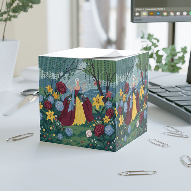 🌹🌿 The Willow Garden Promenade Note Cube – Art Deco Floral Elegance