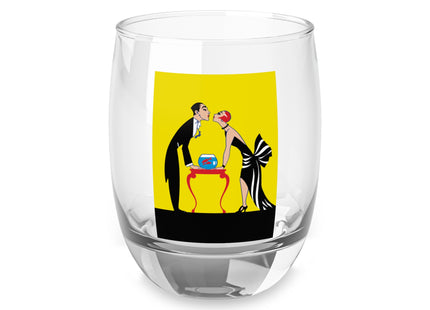 A Moment of Elegance: A Passionate Embrace Amidst Golden Splendor Whiskey Glass