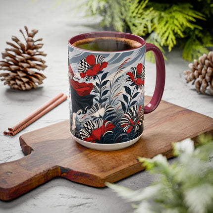☔🌹 The Scarlet Checkerboard Rainstorm Colorful Mug – Art Deco Floral Elegance