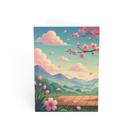 🐱🌸 The Cherry Blossom Samurai Kitten Greeting Card – Whimsical Warrior Charm
