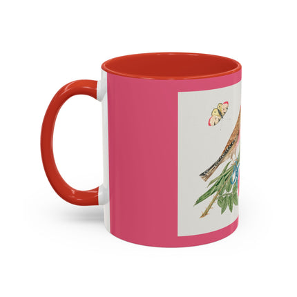 Pair of brown birds on bouquet with tulip, rose, and snapdragons, with butterflies by AnonymousAccent Coffee Mug, 11oz