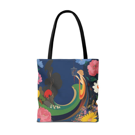 🌙🐦 The Lady Of The Moonlit Birdcage Tote Bag – Art Deco Floral Fantasy