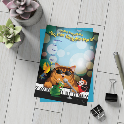 Jazz Cat Party Invitation! Bundles of 10, 30, 50 Pieces Available (envelopes included)