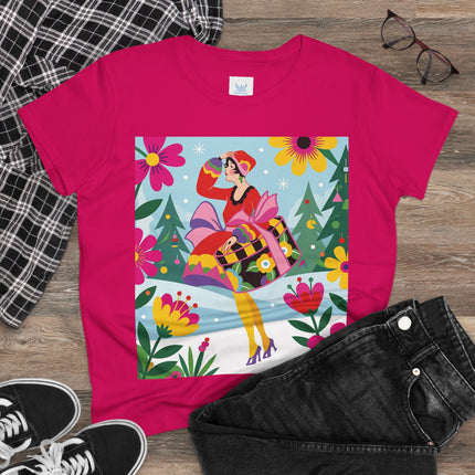 🎄🌺 Christmas In The Winter Garden Cotton Tee – Art Deco Holiday Whimsy