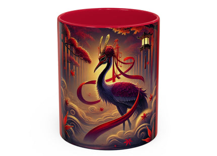 Regal Crimson Crane in the Autumn Mist Colorful Mugs (11oz, 15oz)