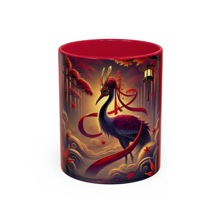 Regal Crimson Crane in the Autumn Mist Colorful Mugs (11oz, 15oz)