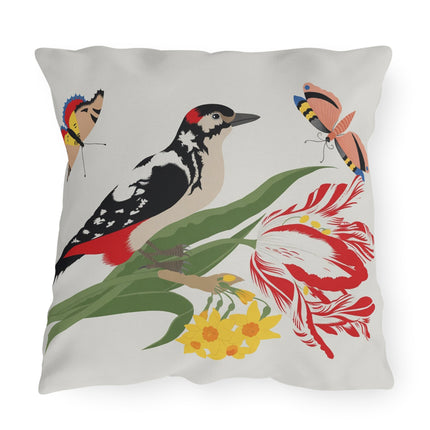 Woodpecker & Tulip Outdoor Pillows – Vibrant Spring & Bold Beauty