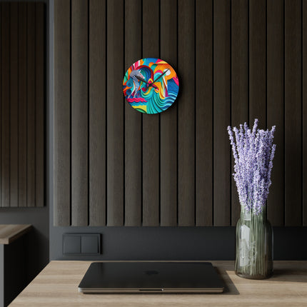 Surfing Zebra Acrylic Wall Clock, Round and Square