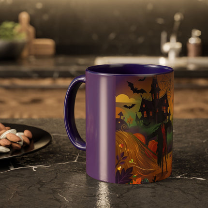 🌙🎃 The Scarecrow Of Haunted Hollow Colorful Mug – Whimsical Halloween Mystery