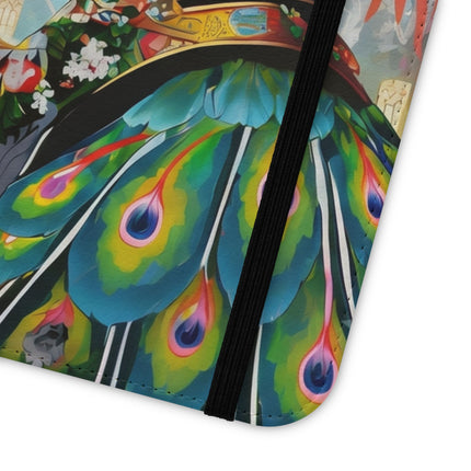 🦚🌸 Techno Plumes Peacock Flip Case – Neon Elegance & Sakura Dreams