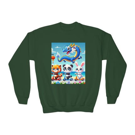 Seaside Scooter Friends Youth Crewneck Sweatshirt – Coastal Fun, Friendship & Playful Adventure