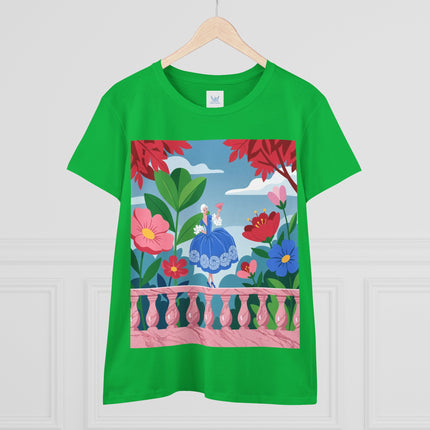 🌸💙 The Lady Of The Flower Terrace Cotton Tee – Colorful Art Deco Garden Elegance