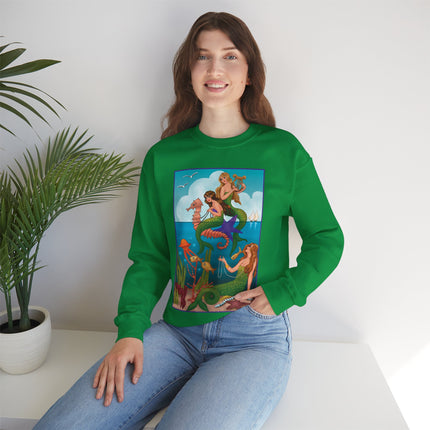 Three Mermaids with Strings of Pearls by Carlo Chiostri Heavy Blend™ Crewneck Sweatshirt