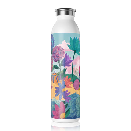 🌸☂️ The Lady With The Orange Parasol Slim Water Bottle – Art Deco Floral Whimsy