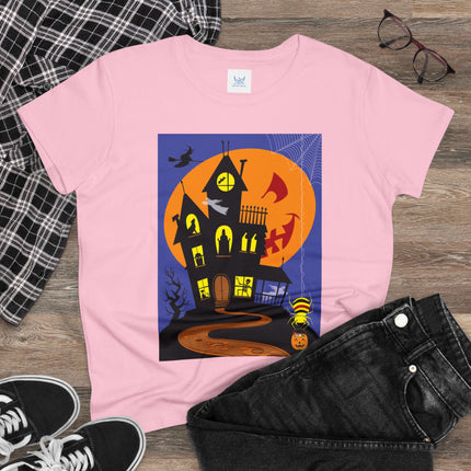 Halloween Night at the Haunted House Women's Midweight Cotton Tee