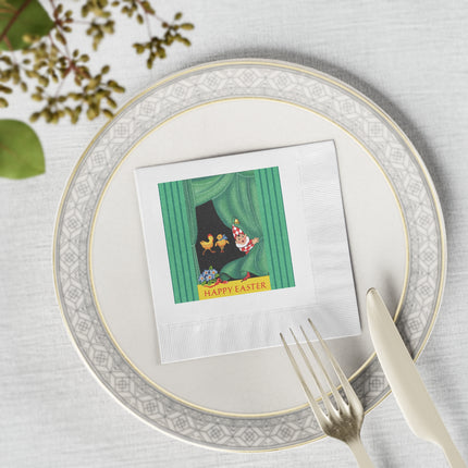 Easter Elf's Whimsy White Coined Napkins