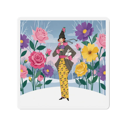 🐇🌸 The Lady With The White Rabbit Die-Cut Magnets – Art Deco Floral Whimsy