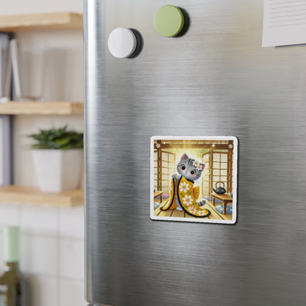 Playful Kitten in the Tea Room Die-Cut Magnets (5 Sizes)