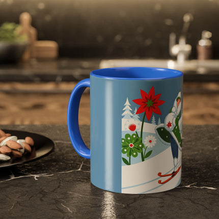 🎿❄️ The Winter Garden Skier Colorful Mug – Whimsical Holiday Fantasy