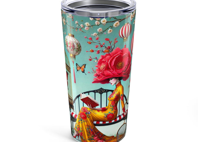 Reading In A Painted Garden Tumbler 20oz