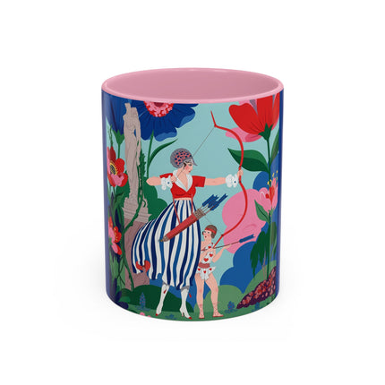 The Lady Of The Scarlet Bow Colorful Mugs – Art Deco Botanical Archer Elegance