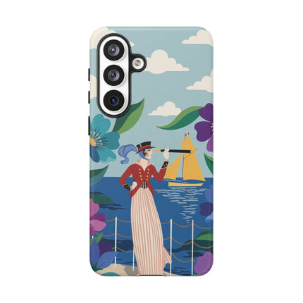 🌊🔭 The Lady Of The Seaside Lookout Phone Case – Art Deco Nautical Adventure