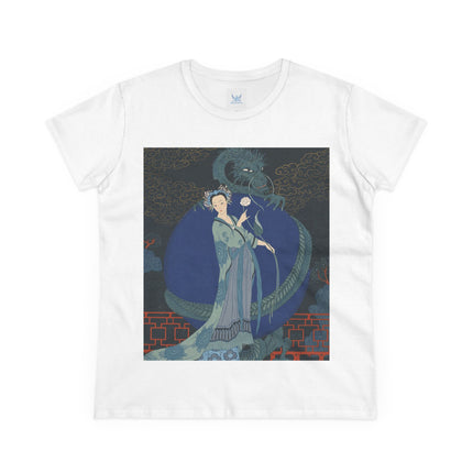 🐉🪷 The Lady Of The Lotus Dragon Cotton Tee – Art Deco Asian Fantasy