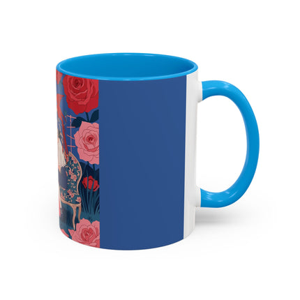 The Lady And The Scarlet Macaw Colorful Mugs – Art Deco Floral Elegance