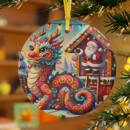 Playful Dragon's Christmas Glass Ornament