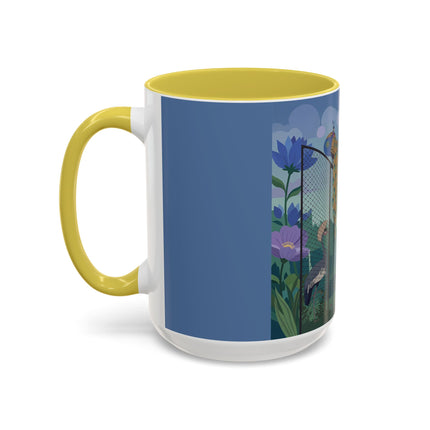 The Lady And The Enchanted Heron Colorful Mugs – Art Deco Botanical Elegance
