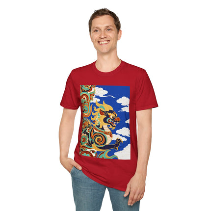 🦁☁️ The Celestial Snow Lion Softstyle T-Shirt – Tibetan Mythical Guardian & Sacred Clouds