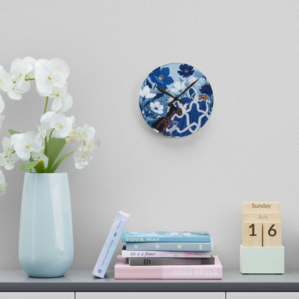 💙❄️ The Lady Of The Winter Blue Garden Acrylic Wall Clock – Art Deco Fashion Elegance