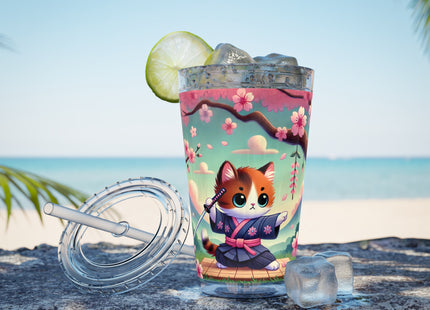 Samurai Kitten Sunsplash Tumbler with Straw, 16oz