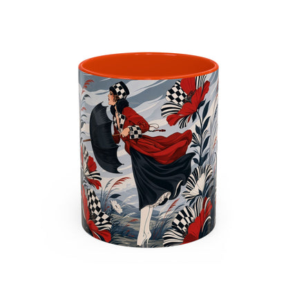 ☔🌹 The Scarlet Checkerboard Rainstorm Colorful Mug – Art Deco Floral Elegance